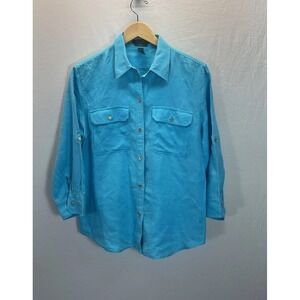 Women's Teal Lauren Ralph Lauren 100% Linen Exclusive button-up shirt size L